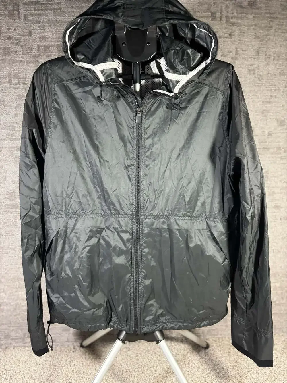 Adidas Essentials Black Lightweight Hooded Windbreaker Jacket